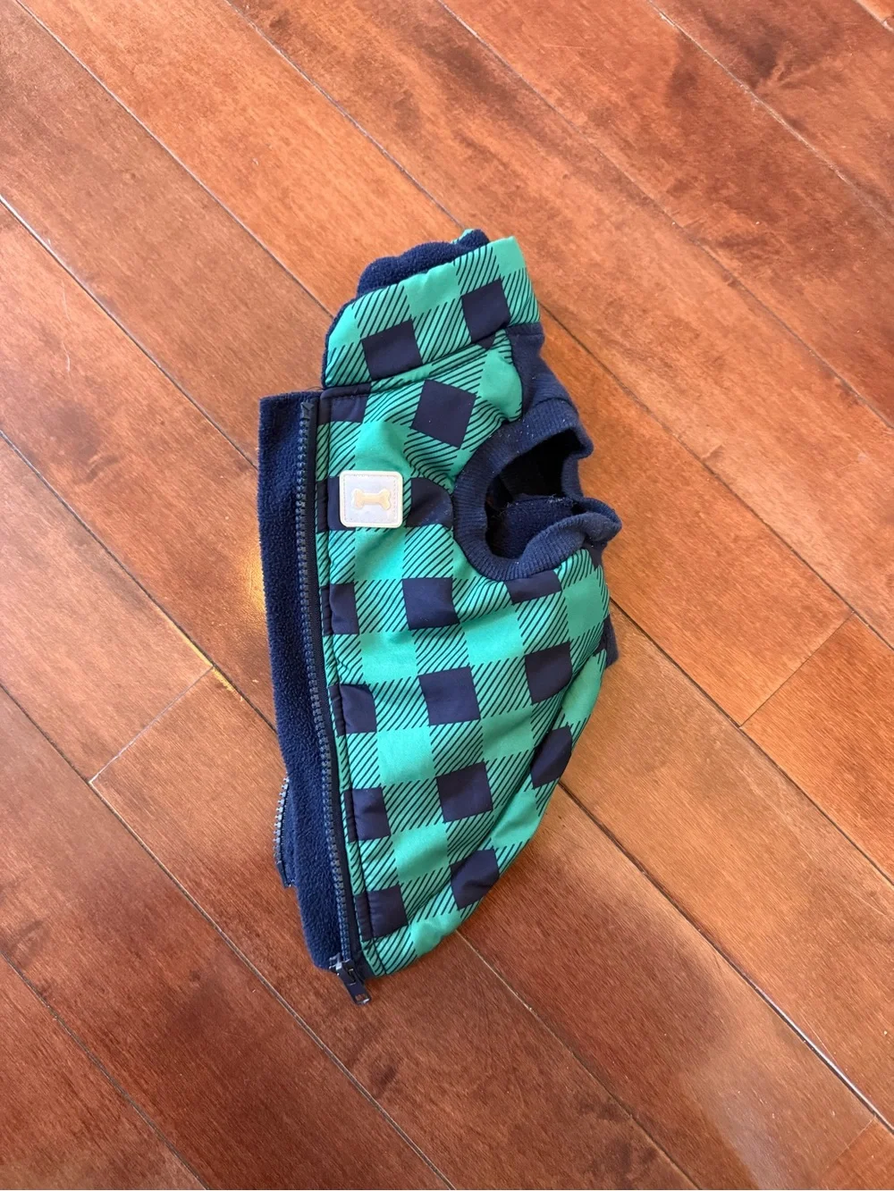 Pup Crew Dog Green & Navy Buffalo Plaid Jacket, size Small